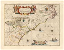 Southeast, Virginia, Georgia, North Carolina and South Carolina Map By Willem Janszoon Blaeu