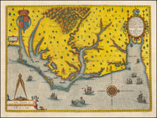 Mid-Atlantic, Southeast, Virginia and North Carolina Map By Theodor De Bry / John White