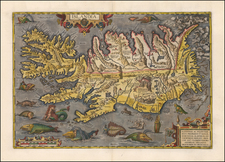 Atlantic Ocean, Iceland and Balearic Islands Map By Abraham Ortelius