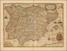 Spain and Portugal Map By Henricus Hondius