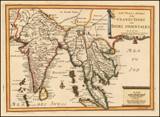 India, Southeast Asia, Malaysia and Thailand, Cambodia, Vietnam Map By Nicolas de Fer