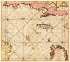 Pas kaart Vande Zuyd kust van Cuba en Van Geheel Yamaica en andre bygeleegen plaatsen Door Vooght Geometra . . .  [includes Cayman Islands] By Johannes Van Keulen