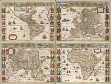 World, World, South America, Europe, Europe, Asia, Asia, Africa, Africa and America Map By Willem Janszoon Blaeu