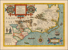 Mid-Atlantic and Southeast Map By Jodocus Hondius