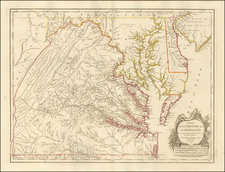 Mid-Atlantic, Maryland, Delaware, West Virginia, Southeast and Virginia Map By Gilles Robert de Vaugondy
