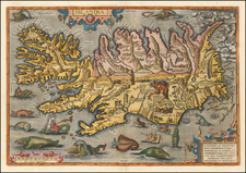 Atlantic Ocean, Iceland and Balearic Islands Map By Abraham Ortelius