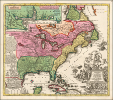 South, Southeast, Texas, Midwest and North America Map By Matthaus Seutter