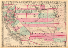 Southwest, Rocky Mountains and California Map By Benjamin P Ward  &  Alvin Jewett Johnson