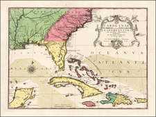 Florida, South, Southeast and Caribbean Map By Mark Catesby - Johan Michael Seligmann