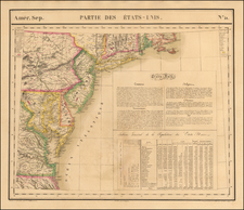 New England, Mid-Atlantic and Southeast Map By Philippe Marie Vandermaelen