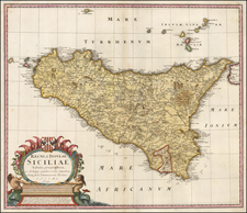 [Sicily]  Regni & Insulae Siciliae Tabula geographica, ex Archetypo graniori in hoc compendium redata . . . Ao. 1747 By Homann Heirs