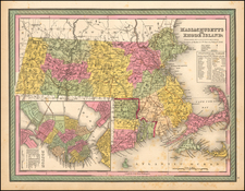 Massachusetts, Rhode Island and Boston Map By Samuel Augustus Mitchell