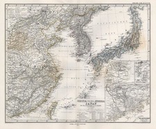 Asia, China, Japan and Korea Map By Adolf Stieler