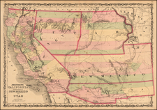 Southwest, Arizona, Utah, Nevada, New Mexico, Rocky Mountains, Utah and California Map By Alvin Jewett Johnson  &  Ross C. Browning