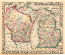 Midwest, Michigan and Wisconsin Map By Samuel Augustus Mitchell