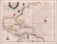 Atlantic Ocean, Mid-Atlantic, Florida, Southeast and Caribbean Map By Willem Janszoon Blaeu