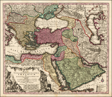 Magni Turcarum Dominatoris Imperium per Europam, Asiam, et Africam se extendens Regiones tam proprias quam tributarias et clientelares ut et omnes Beglerbegatus sive Praefeturas Generals ocuis sistens accuratissima cura delineatum . . .  (with Text Sheet) By Matthaus Seutter