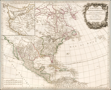 United States and North America Map By Gilles Robert de Vaugondy