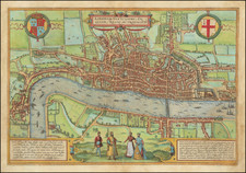 British Isles, England and London Map By Georg Braun  &  Frans Hogenberg