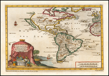 South America and America Map By Pieter van der Aa