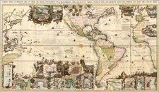 World, Atlantic Ocean, Pacific Ocean, North America, South America, California as an Island and America Map By Henri Chatelain