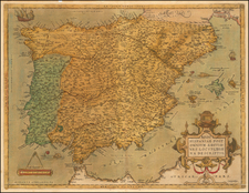 Spain and Portugal Map By Abraham Ortelius