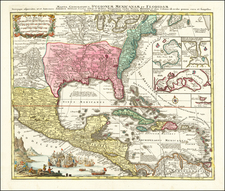 United States, South, Southeast and Caribbean Map By Matthaus Seutter