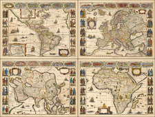 Europe, Asia, Africa and America Map By Jodocus Hondius / Anonymous