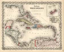 World, Atlantic Ocean, Caribbean, Central America and South America Map By Joseph Hutchins Colton