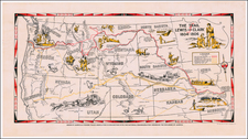 Plains, Southwest, Rocky Mountains, Oregon, Washington, Pictorial Maps and California Map By American Pioneer Trails Association