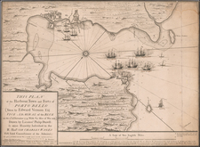 This Plan of the Harbour, Town and Forts of Porto Bello (Taken by Edward Vernon Esqr. Vice Admiral of the Blue on the 22d of November 1739.  With Six Men of War only,) Drawn by Lieutent. Philip Durrell:  Is most Humbly Inscribed to the Rt. Honble. Sir Charles Wager First Lord Commissioner of the Admiralty . . . 1740  By William Toms