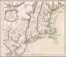 New England, Maine, Massachusetts, New Hampshire, Vermont, New York State, Mid-Atlantic, New Jersey and Pennsylvania Map By Jacques Nicolas Bellin