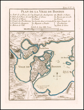 Massachusetts and Boston Map By Jacques Nicolas Bellin