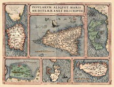 Europe, Italy, Mediterranean, Balearic Islands and Greece Map By Abraham Ortelius