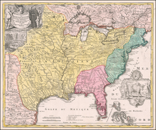 United States, South, Southeast, Texas, Midwest, Plains and Southwest Map By Johann Baptist Homann