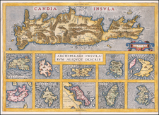 Archipelagi Insularum Aliquot Descrip. [Crete, Metellino, Cerigo, Scarpanto, Nicsia, Santorini, Milo, Stalimene, Negroponte, Rodus and Scio] By Abraham Ortelius