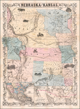 Kansas, Nebraska and Rocky Mountains Map By Joseph Hutchins Colton