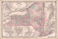 New York State Map By Alvin Jewett Johnson  &  Ross C. Browning