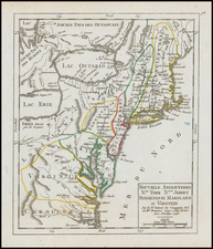 New England, New York State and Mid-Atlantic Map By Gilles Robert de Vaugondy