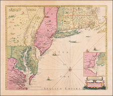 A New Map of New England New York New Iarsey Pensilvania Maryland and Virginia
 By Robert Morden / Philip Lea / George Willdey / John Thornton