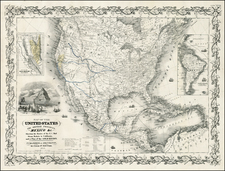 United States and California Map By Joseph Hutchins Colton