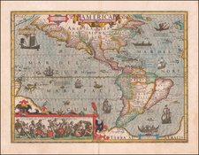 Western Hemisphere and America Map By Jodocus Hondius