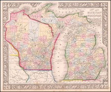 Michigan and Wisconsin Map By Samuel Augustus Mitchell