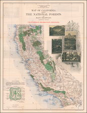 Map of California Showing The National Forests and Main Highways  -- California District -- California's Recreational Grounds