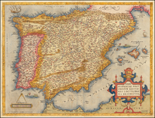 Spain and Portugal Map By Abraham Ortelius