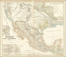 Texas, Plains, Southwest, Utah, Rocky Mountains, Utah, Mexico, Baja California, Central America and California Map By Heinrich Kiepert