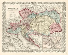 Europe, Austria, Hungary, Czech Republic & Slovakia and Balkans Map By Joseph Hutchins Colton