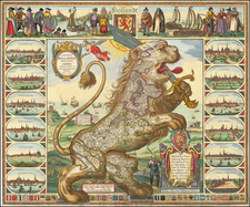 Netherlands, Belgium and Curiosities Map By Claes Janszoon Visscher