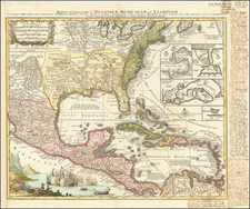 United States, South, Southeast and Caribbean Map By Matthaus Seutter