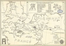 (Second World War - Triumphal Map) Operational Movement of the 575th Motor Ambulance Company in the European Theatre of Operations Showing Routes and Command Post Locations